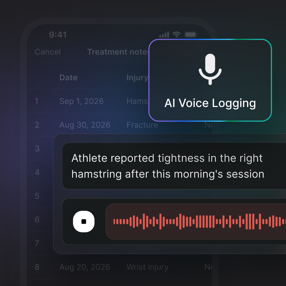 Product screen showing a voice-dictated injury note auto-filling form fields for review