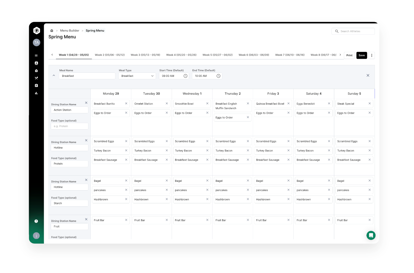 Teamworks Nutrition Menu Builder