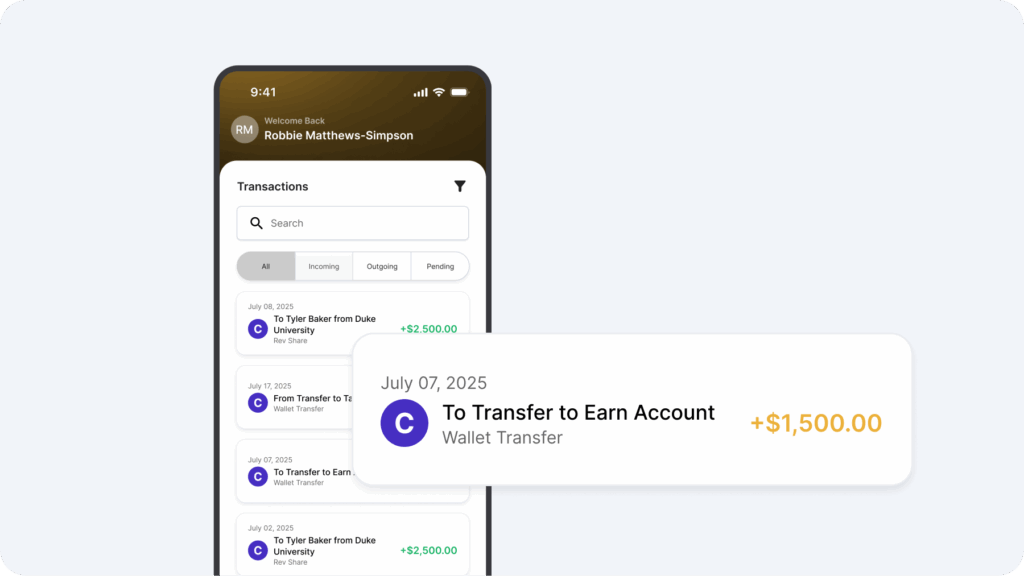 High-yield Earn Account on Teamworks Wallet for Student-Athletes NIL Money